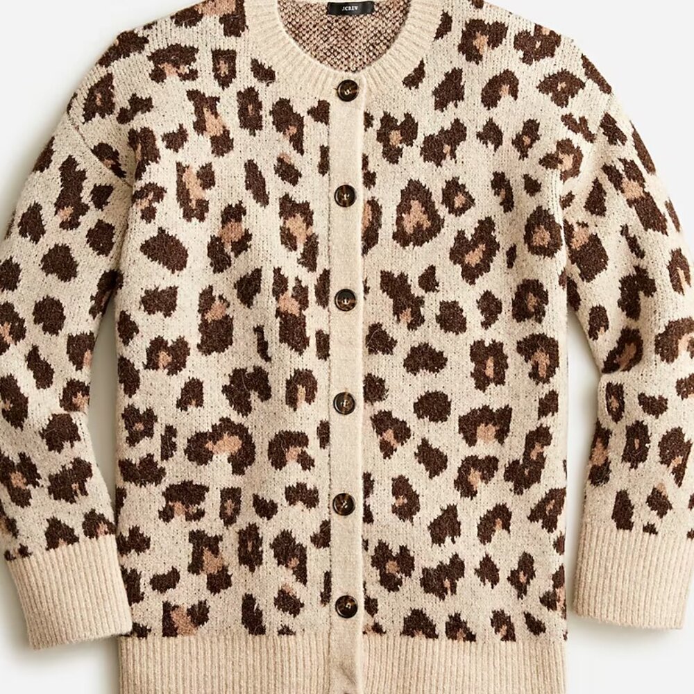 NWT J. Crew leopard / cheetah / animal print Cardigan Sweater Med (fits like L)